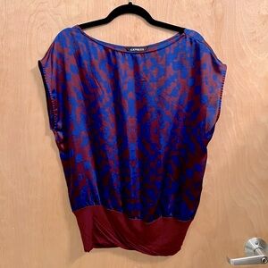 Express Burgundy and Blue Patterned Blouse